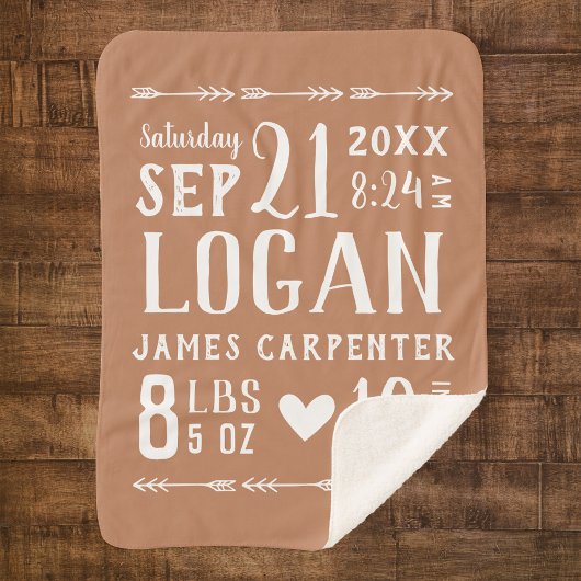 Roest Baby Boy Geboortestatistieken Keepsake Sherpa Deken