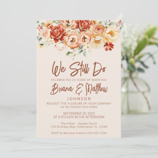 Roest Beige bloemenbruiloft gelofte verlenging Kaart (Staand voorkant)