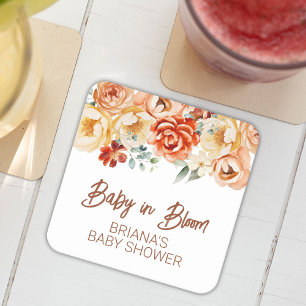 Roest Beige Bloemengender-neutrale baby shower Kartonnen Onderzetters