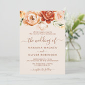 Roest Beige Elegante Bloemenbruiloft Kaart (Staand voorkant)