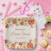 Roest Beige Romantisch Bloemen Vrijgezellenfeest Papieren Bordje (Feest)