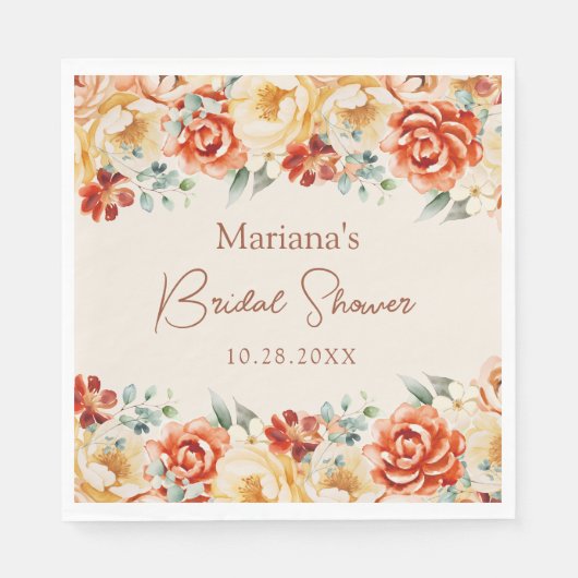 Roest Beige Romantisch Bloemen Vrijgezellenfeest Servet (Voorkant)