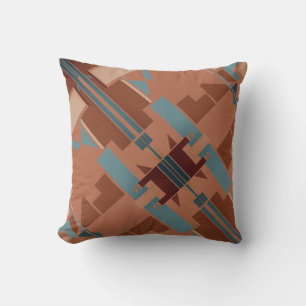 Roest Blauwgroen Terracotta Slanted Tribal Southwe Kussen