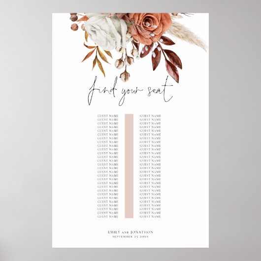 Roest Bloemen Enkele Tafel Trouwstoel Grafiek Poster (Voorkant)
