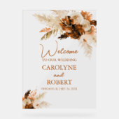 Roest Boheemse Pampas Grass Wedding Welkom Acryl Bord (Voorkant)