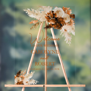 Roest Boheemse Pampas Grass Wedding Welkom Acryl Bord