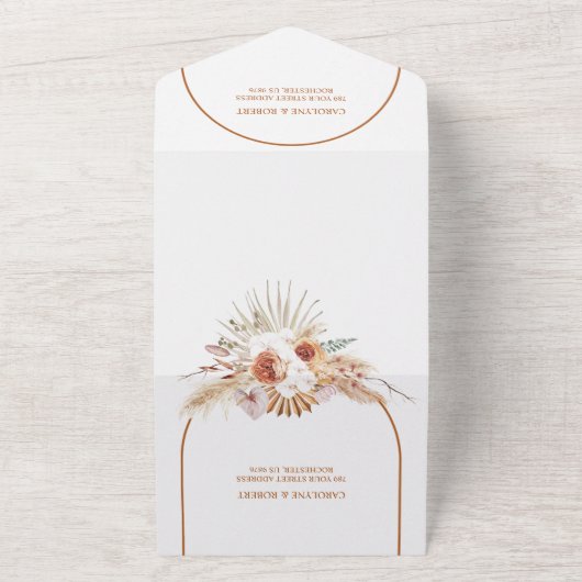 Roest Boho & Pampas Gras Bruiloft All In One Uitnodiging (Buitenkant)