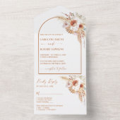 Roest Boho & Pampas Gras Bruiloft All In One Uitnodiging (Binnen)