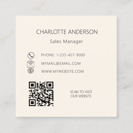 Roest bruin beige QR code website Vierkante Visitekaartje (Achterkant)