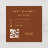 Roest bruin elegante minimalistische QR-code Vierkante Visitekaartje (Achterkant)