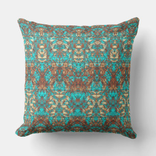 Roest Bruin Turquoise Groen  Scratch Damask Kussen