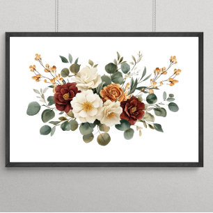 Roest Bruine Terracotta Crème Bloemen Botanicals Poster