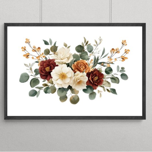 Roest Bruine Terracotta Crème Bloemen Botanicals Poster