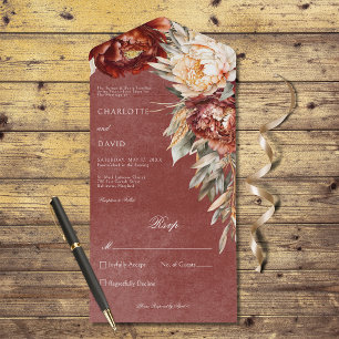 Roest & Cream Pioenen Bloemen Geen Diner All In One Uitnodiging