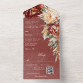  Roest & Cream Pioenen Bloemen QR Code All In One Uitnodiging (Binnen)