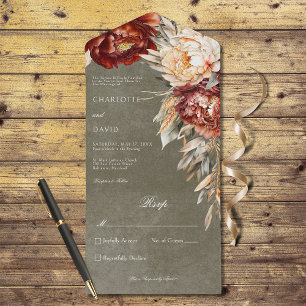 Roest & Cream Pioenrozen Bloemen Salie Geen Diner All In One Uitnodiging