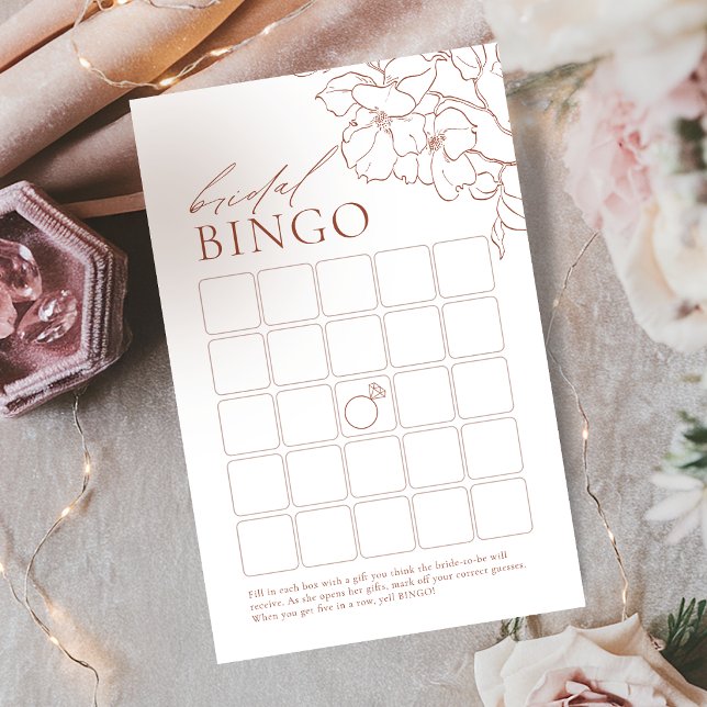 Roest elegant bloemig bruidsfeest bingo spel (Rust elegant floral bridal shower bingo game)