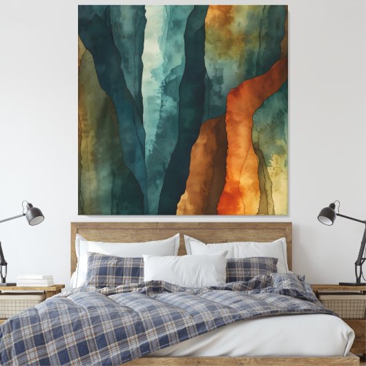 Roest en Blauwgroen Canvas Afdruk (Insitu (Slaapkamer))