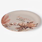 Roest- en bruine boho-giraffe-babyfeest papieren b bordje (Gekanteld)