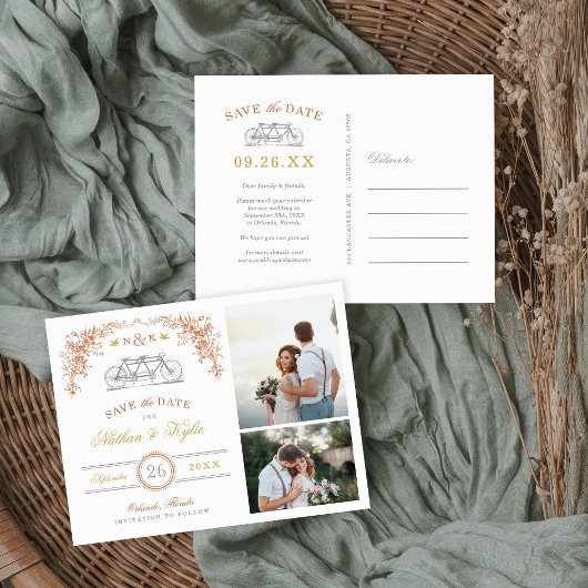 Roest en Honing Fiets 2 Foto Save the Date Aankondigingskaart