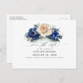 Roest en Navy Blue Floral Boho Save the Date Briefkaart (Voorkant / Achterkant)