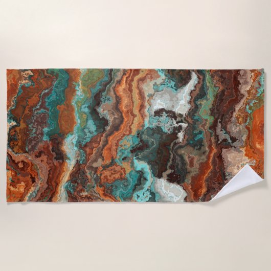 Roest en Turquoise Abstract Strandlaken (Voorkant)