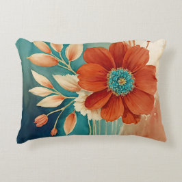 Roest en Turquoise Bloemen abstract Accent Kussen