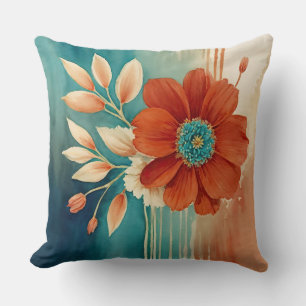 Roest en Turquoise Bloemen abstract Kussen