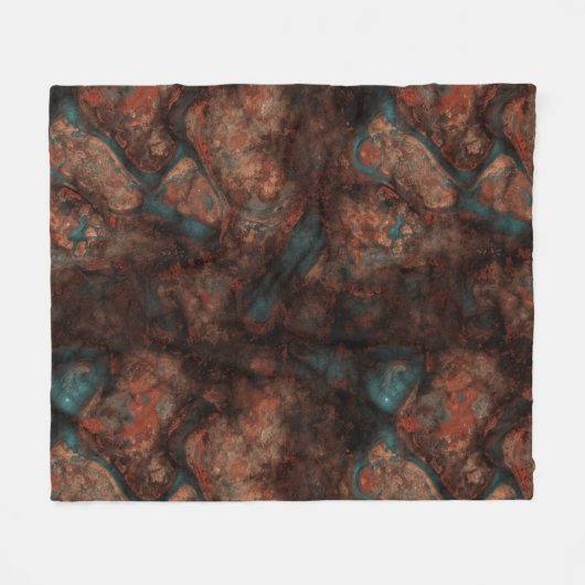 Roest en Turquoise Stone Abstract Fleece Deken (Voorkant (Horizontaal))