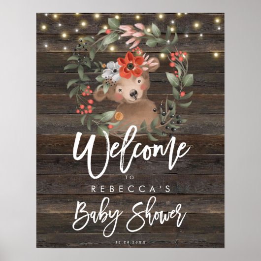 roest floreus beer baby shower welkomstteken poster (Voorkant)