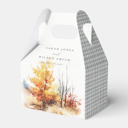 Roest geel herfst Herfst landschap geruite bruilof Bedankdoosjes (Achterkant)