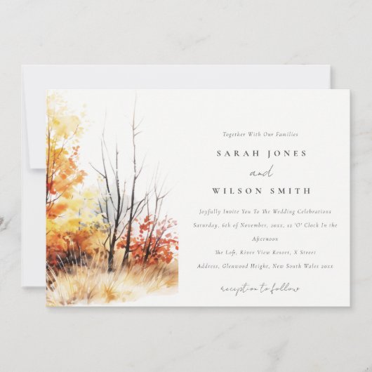 Roest geel herfst Herfst landschap geruite bruilof Kaart (Voorkant)