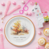 Roest geel herfst Herfst landschap geruite bruilof Papieren Bordje (Feest)