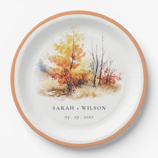Roest geel herfst Herfst landschap geruite bruilof Papieren Bordje (Voorkant)