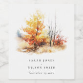 Roest geel herfst Herfst landschap geruite bruilof Wijn Etiket (Enkel label)