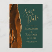 Roest Goud Agat Donkergroene QR Code Save the Date Aankondigingskaart (Voorkant)