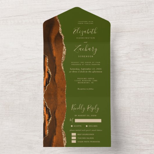 Roest Gouden Agaat Olijf Groene Maaltijd Opties Tr All In One Uitnodiging (Binnen)