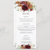 Roest Ivoor Bourgondië Floral Wedding Menu (Voorkant / Achterkant)