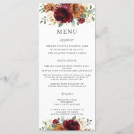 Roest Ivoor Bourgondië Floral Wedding Menu