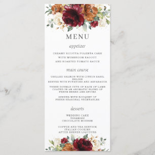 Roest Ivoor Bourgondië Floral Wedding Menu