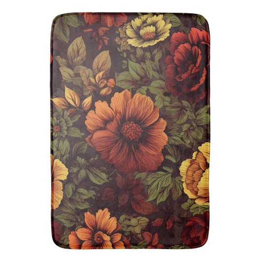 Roest kleur  bloemenprint badmat (Voorkant Verticaal)