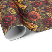 Roest kleur  bloemenprint cadeaupapier (Rol Hoek)