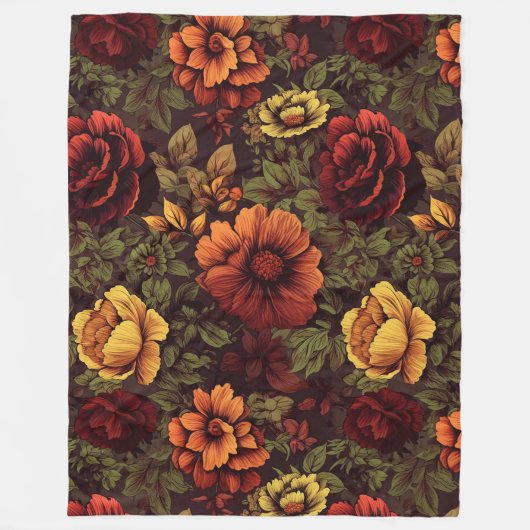 Roest kleur  bloemenprint fleece deken (Voorkant)