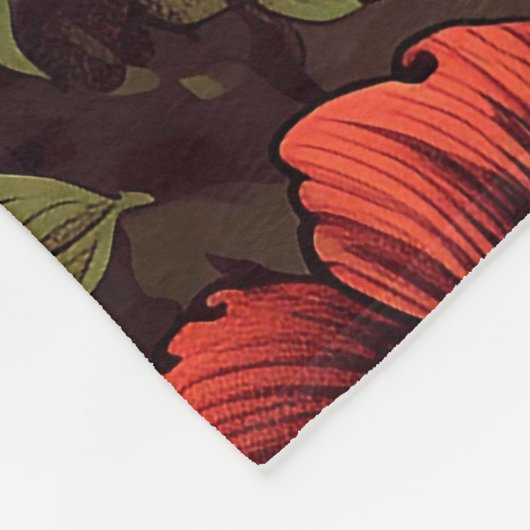 Roest kleur  bloemenprint fleece deken (Hoek)