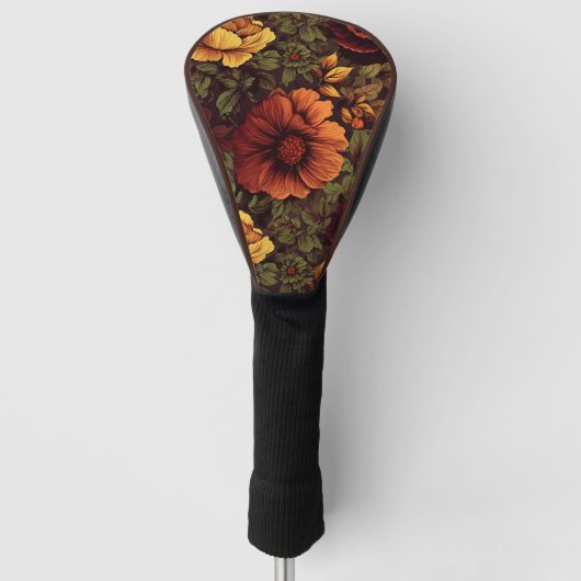 Roest kleur bloemenprint golfheadcover (Voorkant)