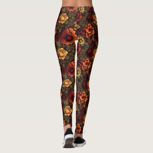 Roest kleur  bloemenprint leggings (Achterkant)