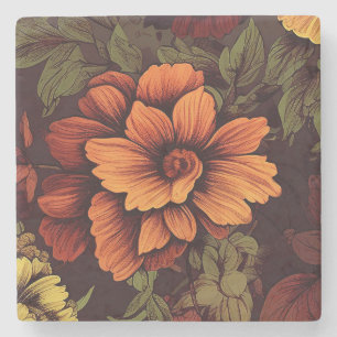 Roest kleur bloemenprint stenen onderzetter