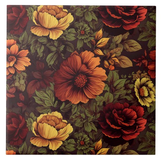 Roest kleur  bloemenprint tegeltje (Voorkant)