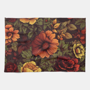Roest kleur  bloemenprint theedoek