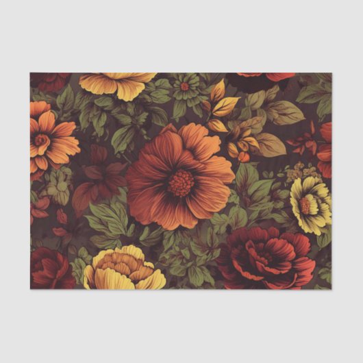 Roest kleur  bloemenprint tissuepapier (Voorkant)